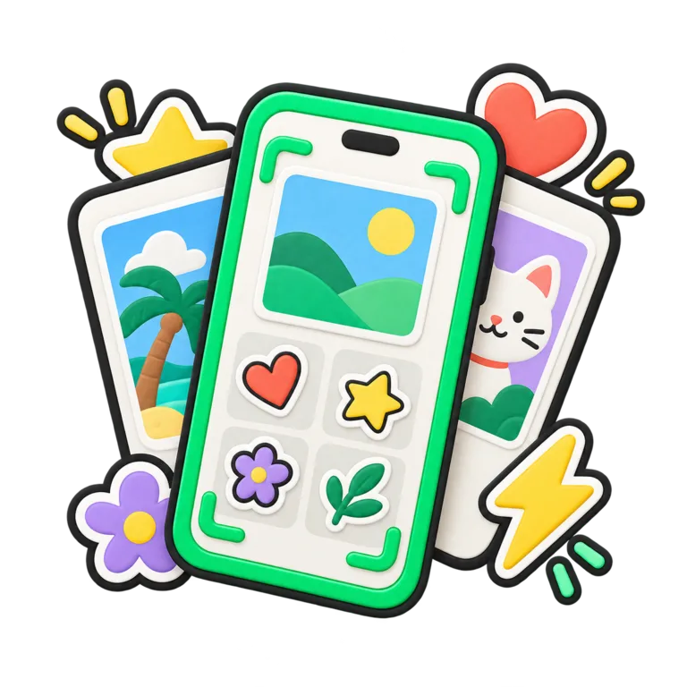 Ilustración de una captura con varios stickers listos para seleccionar